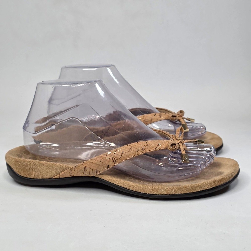Vionic Bella II Cork Thong Sandals Tan Bow Orthotic Flip Flops Women's Size 9